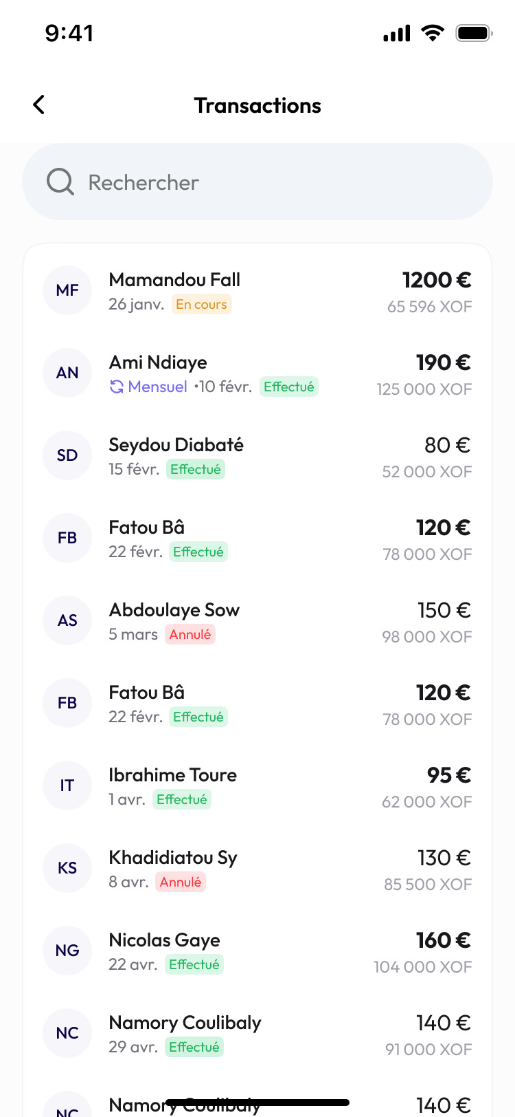 Historique des transactions KubaPay